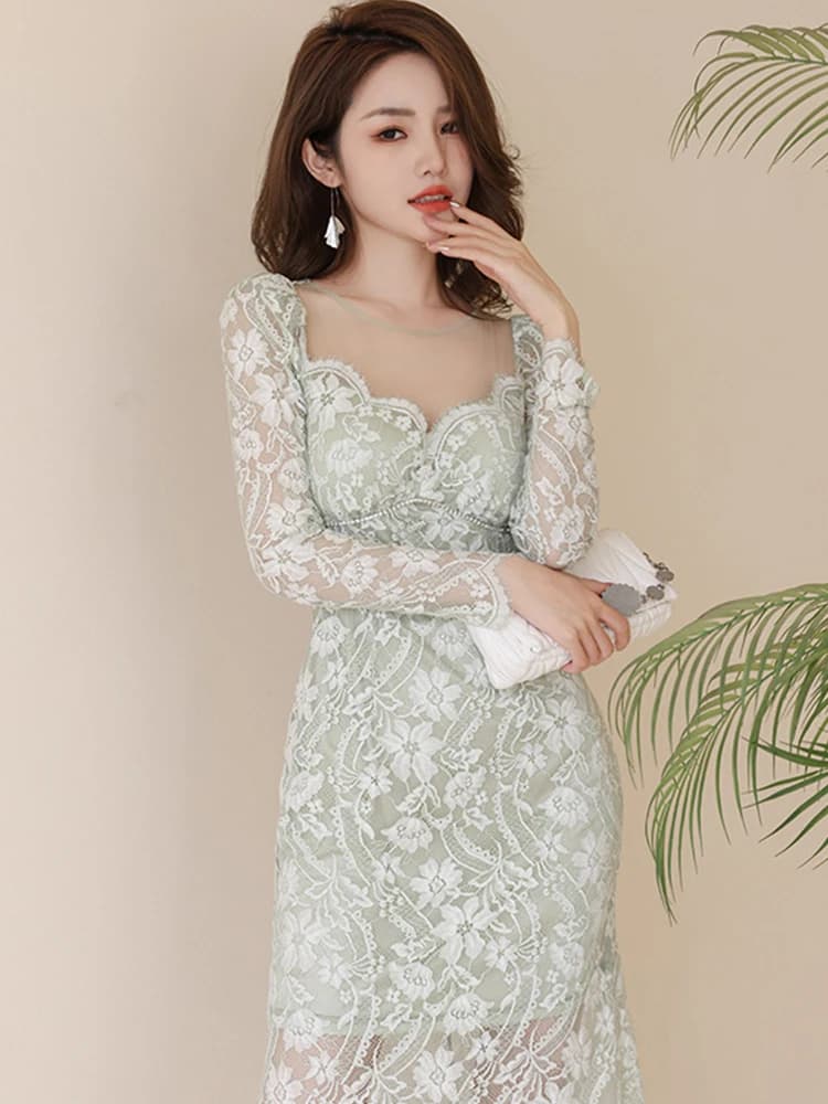 Robe maxi en dentelle transparente pour femme, robe de soirée, robe de vacances, dentelle transparen
