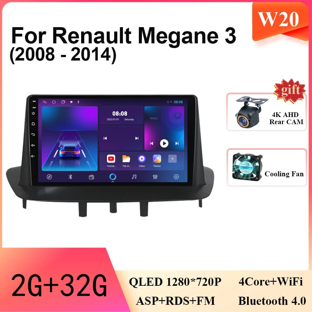 Android 16 pour Renault Mégane 3 2008 - 2014 2K QLED Autoradio Android Lecteur multimédia vidéo GPS 