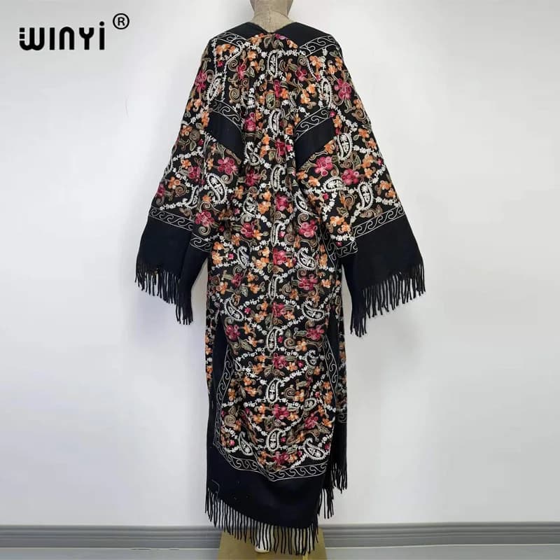 WINYI-Pashmina Long Brodé avec Pompon pour Femme, Manteau à Revers, Pardessus Optique Chaud, Taille 