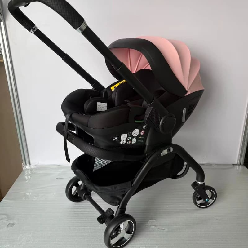 Poussette bébé rose 4-en-1 neuve avec nacelle, siège auto multifonctionnel, poussette de luxe, pliab