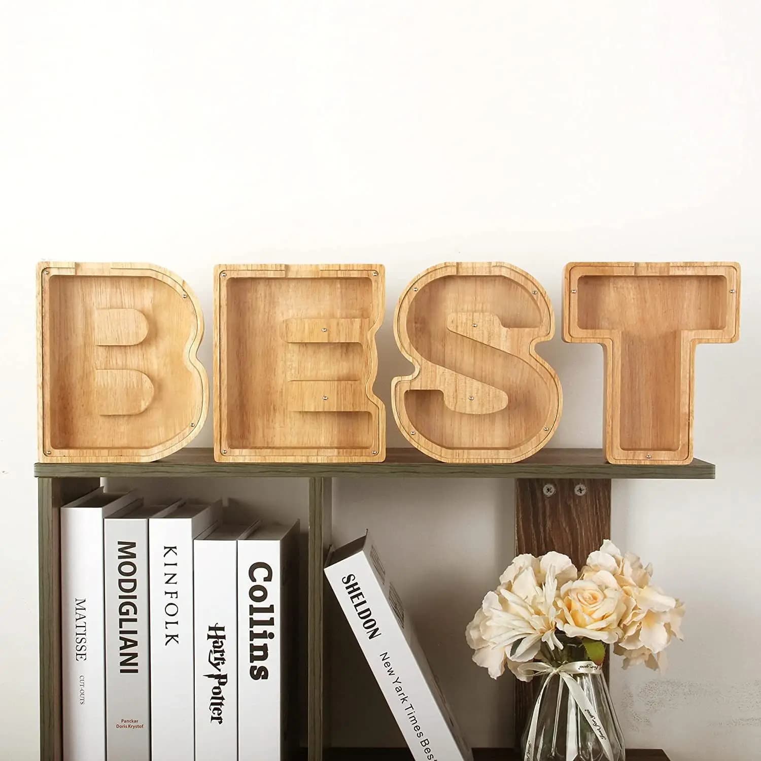 Vingt-six Alphabet anglais tirelire pièce d'argent tirelire lettre en bois boîte d'épargne ornement 