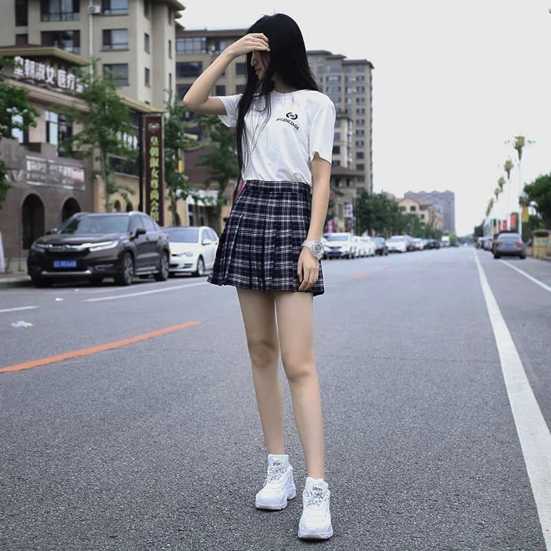 Jupe plissée Harajuku 0 pour femmes, Style Preppy, à carreaux, Mini uniformes scolaires japonais mig