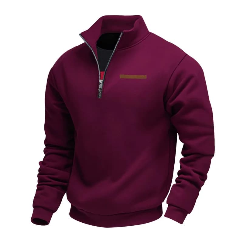 Pull américain à manches longues en polaire lourde pour homme, demi-fermeture éclair, ample, col mon