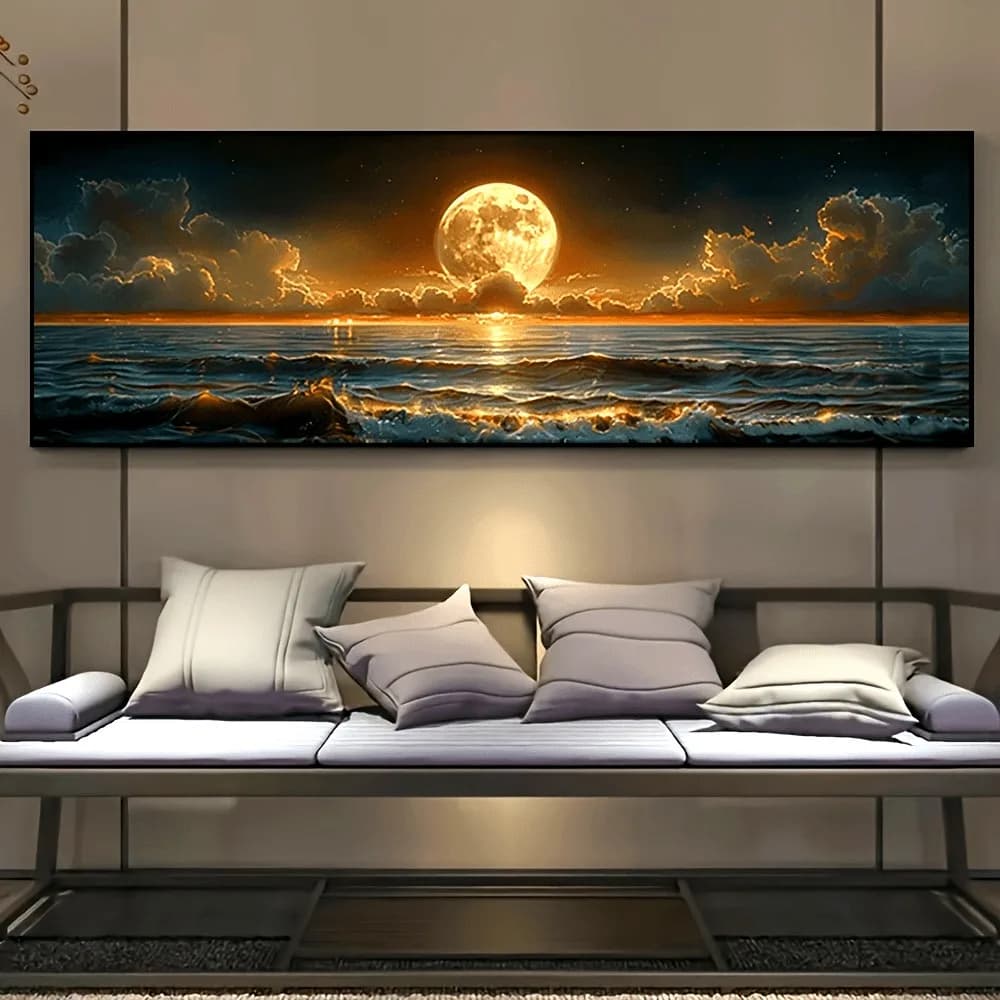 Affiche sur toile au clair de lune vintage classique, vue sur la mer, art mural horizontal sans cadr