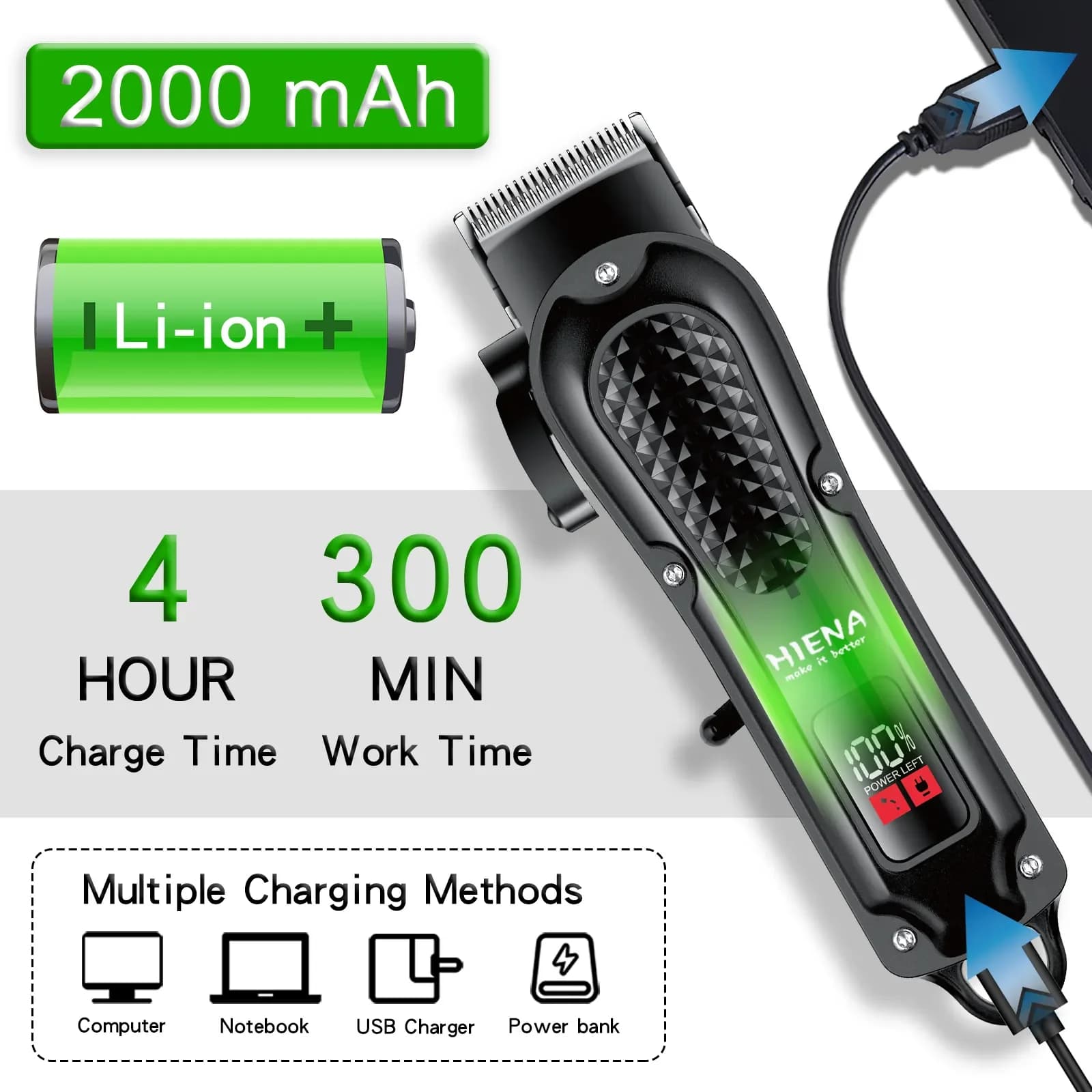 Hiena HYN-212 Électrique Tondeuse À Cheveux UBS Rechargeable Sans Fil Tondeuse À Barbe Hommes injust
