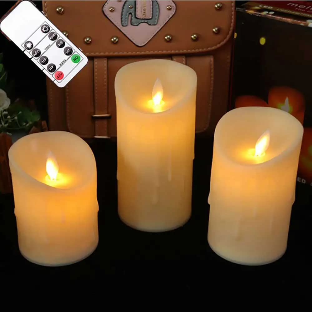 Paquet de 3 bougies décoratives LED à mèche mobile télécommandée, bougies pilier de mariage dansante