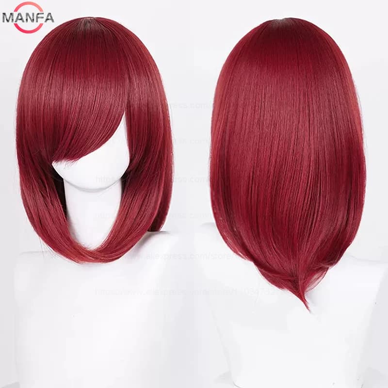 Perruque de Cosplay synthétique moyenne de base, 40cm, frange blonde, noire, blanche, rouge, rose, v