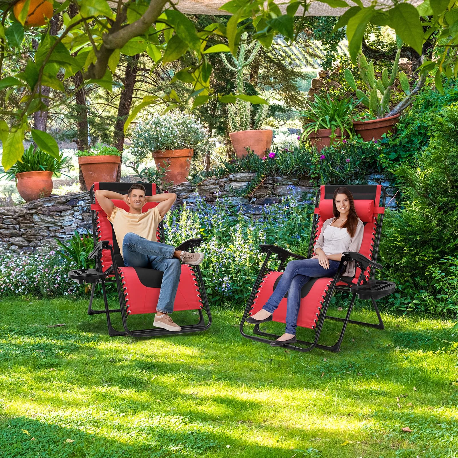 Chaise zéro gravité rembourrée, ensemble de 2 chaises inclinables pliables pour l'extérieur, chaise 