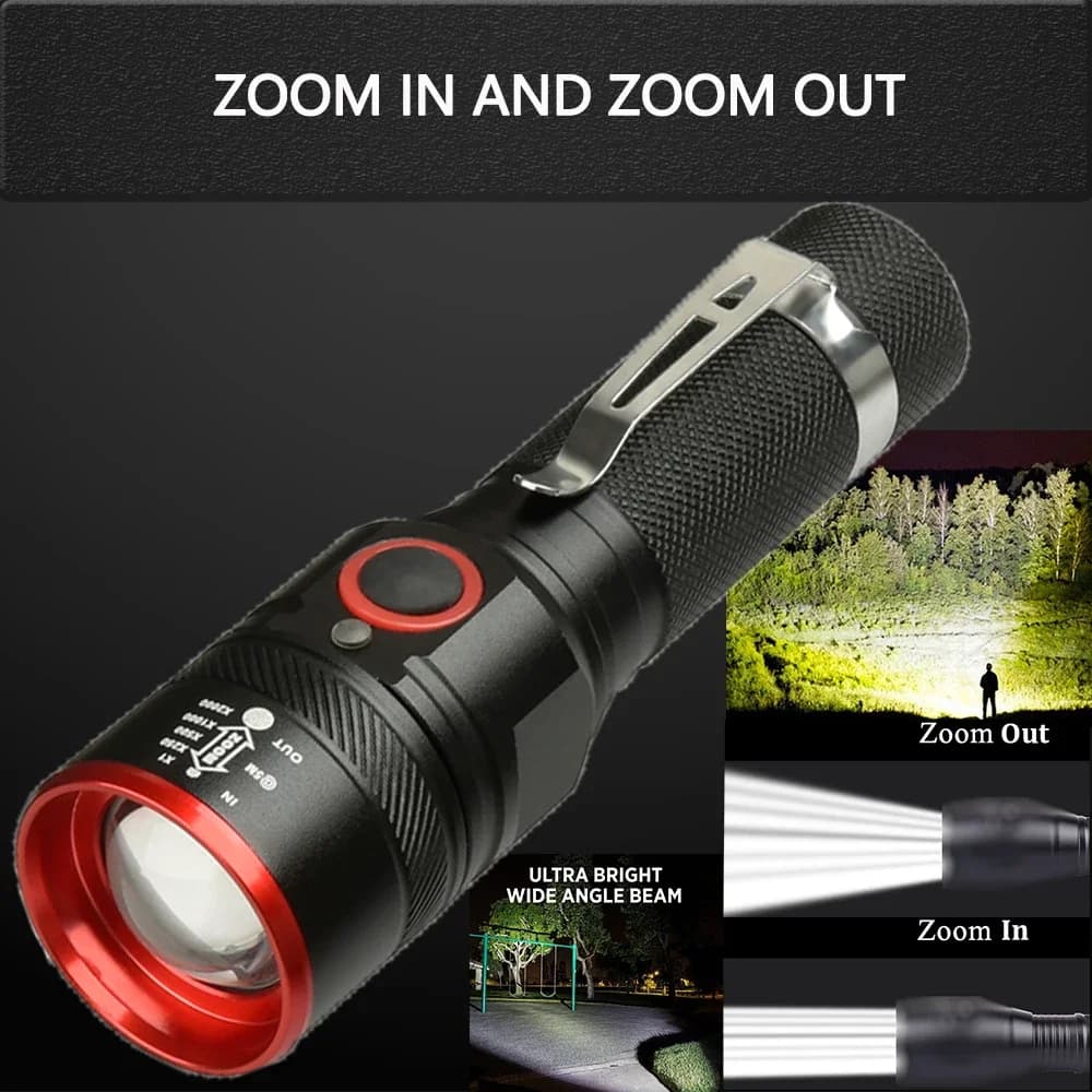 Lampe de poche étanche à lumière LED, torche n'aime, lumière d'urgence extérieure, lampes de poche 1