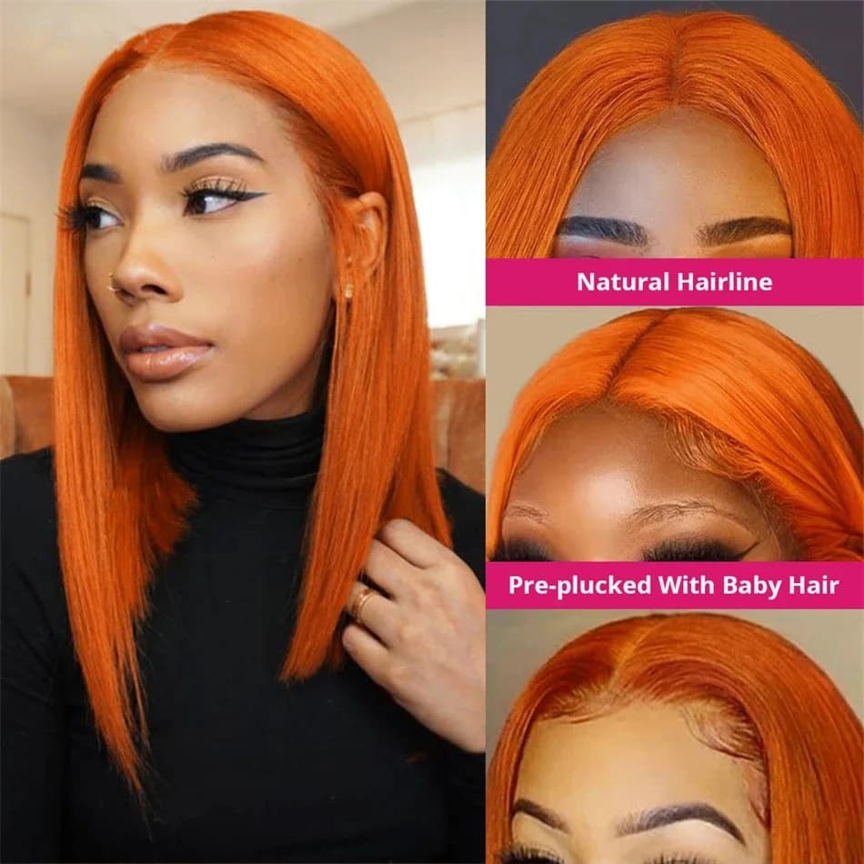 13x4 dentelle avant courte Bob perruque 350 gingembre Orange couleur droite transparente dentelle fr