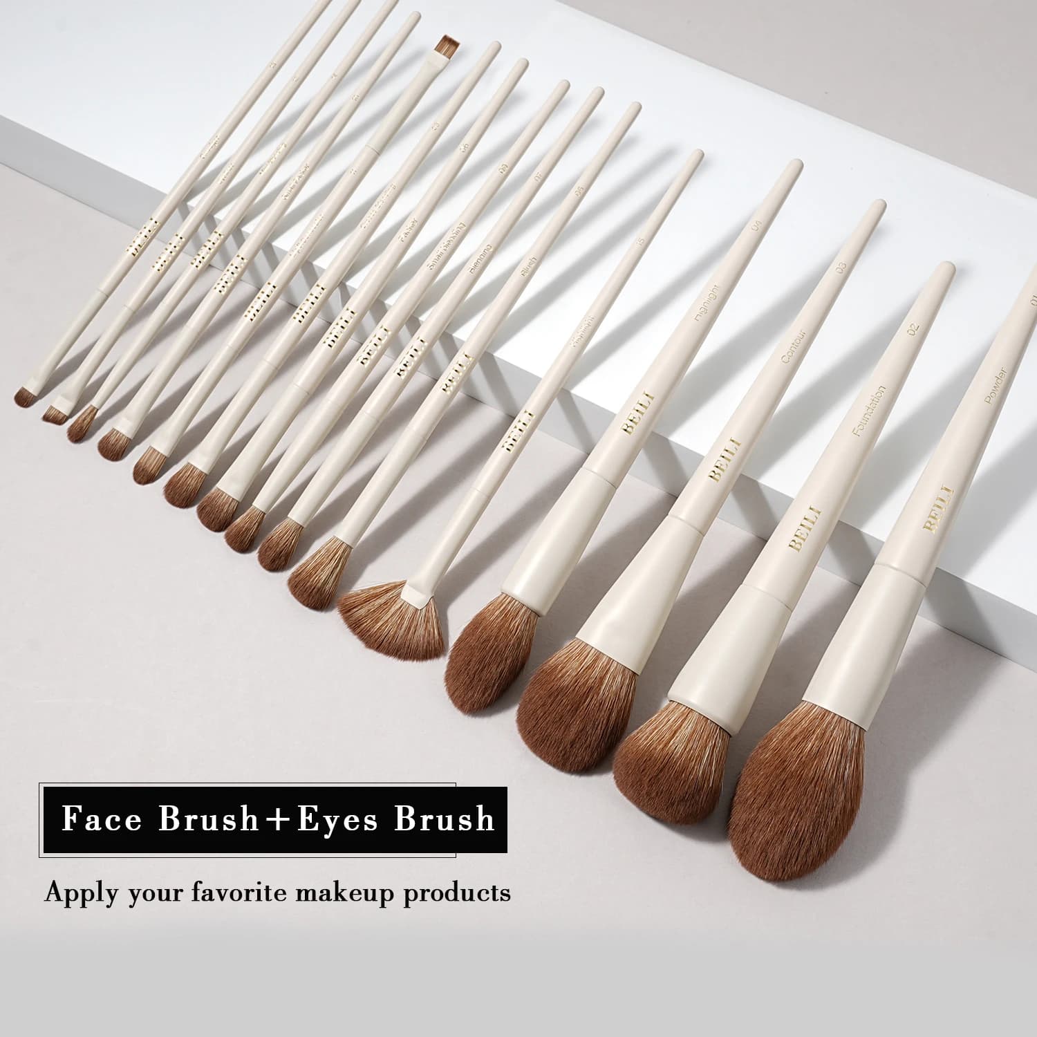 BEILI 15 pièces ensembles de pinceaux de maquillage Beige brosse à cheveux synthétiques fond de tein