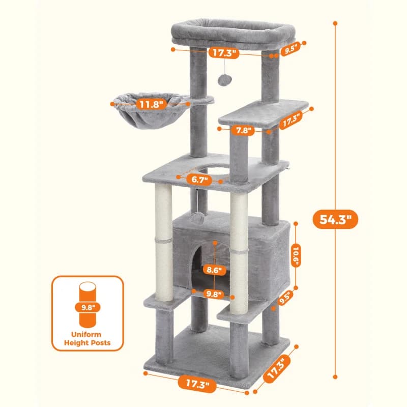 Arbre à chat avec perchoir supérieur, tour pour chat avec hamac en peluche, étagères pour chat, pomp
