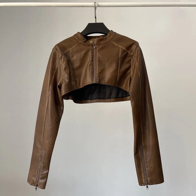 YOZOU-Veste de Motard en Faux Cuir PU pour Femme, Manteau Court à Fermeture Éclair, Tenues Rave, Str