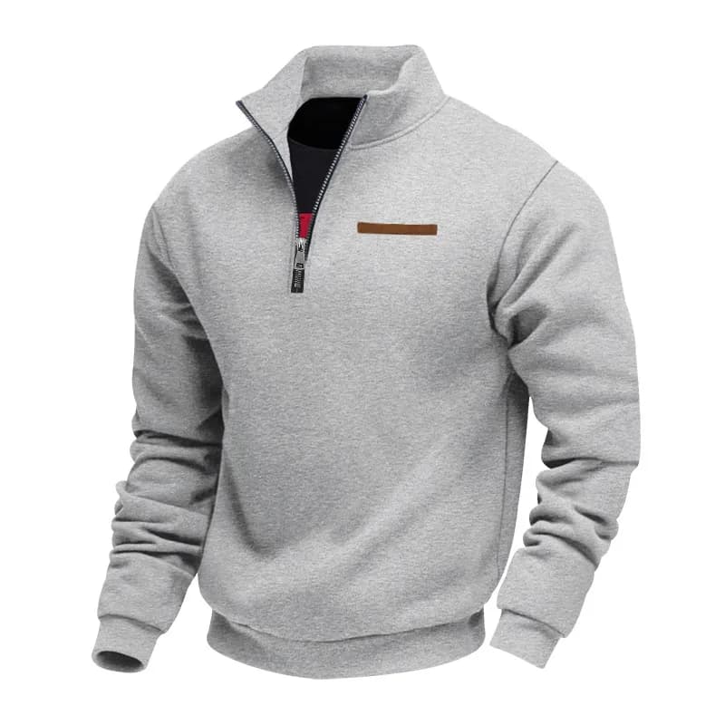 Pull américain à manches longues en polaire lourde pour homme, demi-fermeture éclair, ample, col mon