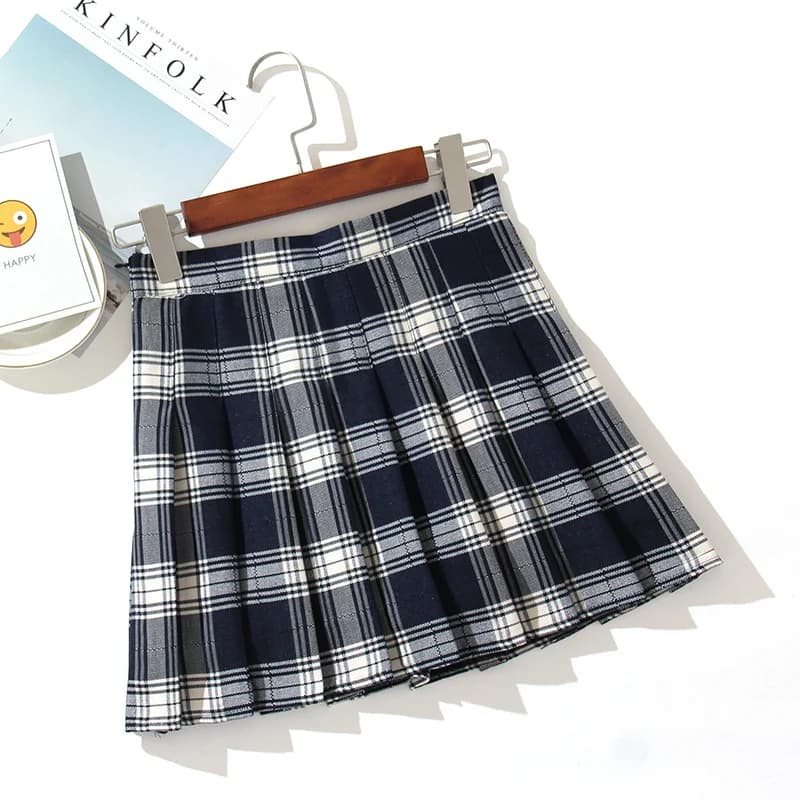 Mini jupe d'été plissée à carreaux pour femmes, coupe trapèze, décontractée, taille haute, pour étud