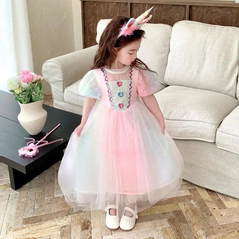 Robe de princesse sirène pour filles, en maille de pierres précieuses colorées à paillettes dégradée