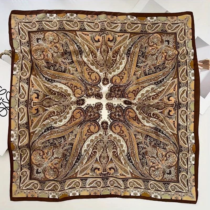 Nouveau Paisley pied-de-poule imprimé carré écharpe couleur café mince lisse cou écharpe Style Vinta