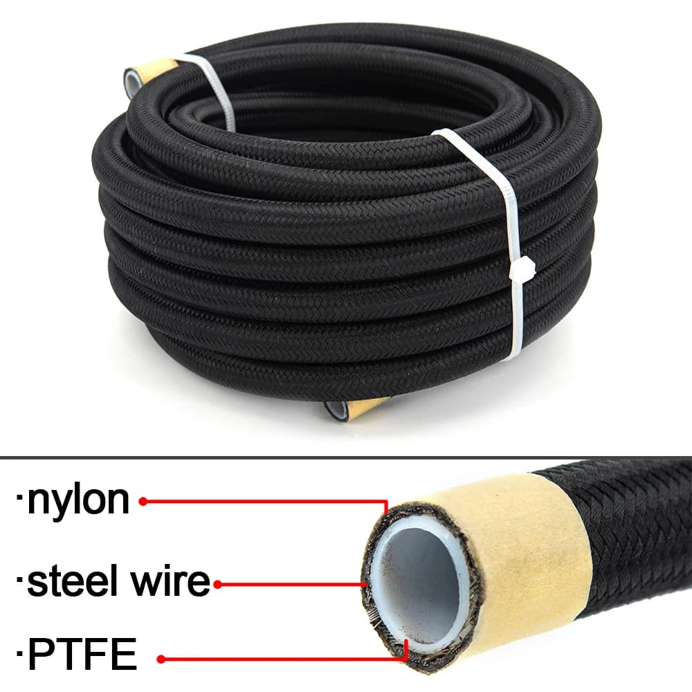 Tuyau d'huile et de carburant en PTFE, 10/20 pieds, 3m/6m, AN6 AN8 AN10, NYLON tressé à l'intérieur 