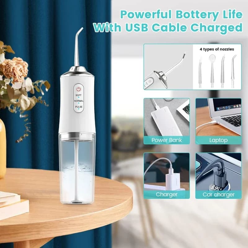 Irrigateur dentaire Portable, Jet dentaire, Rechargeable par USB, cure-dents, 4 embouts, machine à l