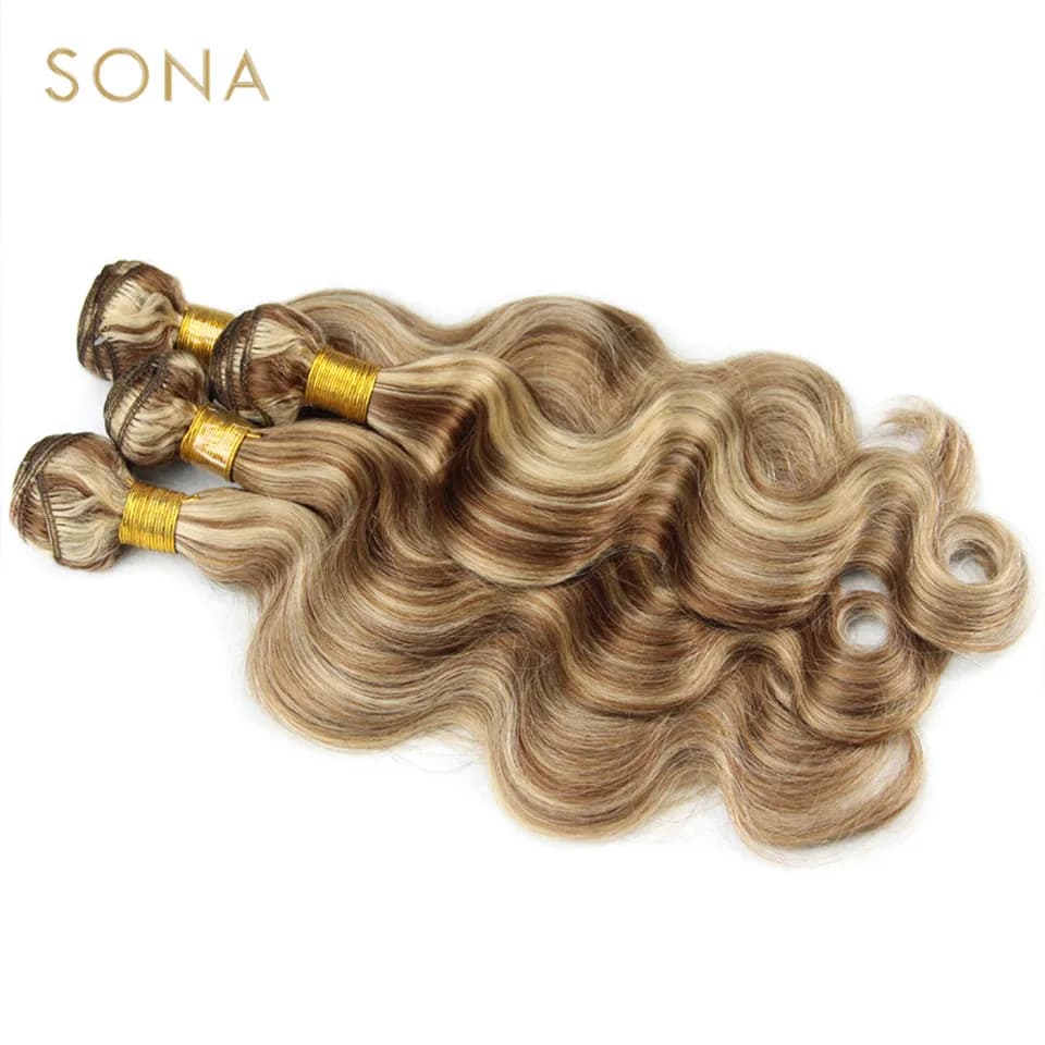 Piano document P4/613-Bundles de cheveux en surbrillance avec fermeture, Remy Body Wave, Ombre, blon