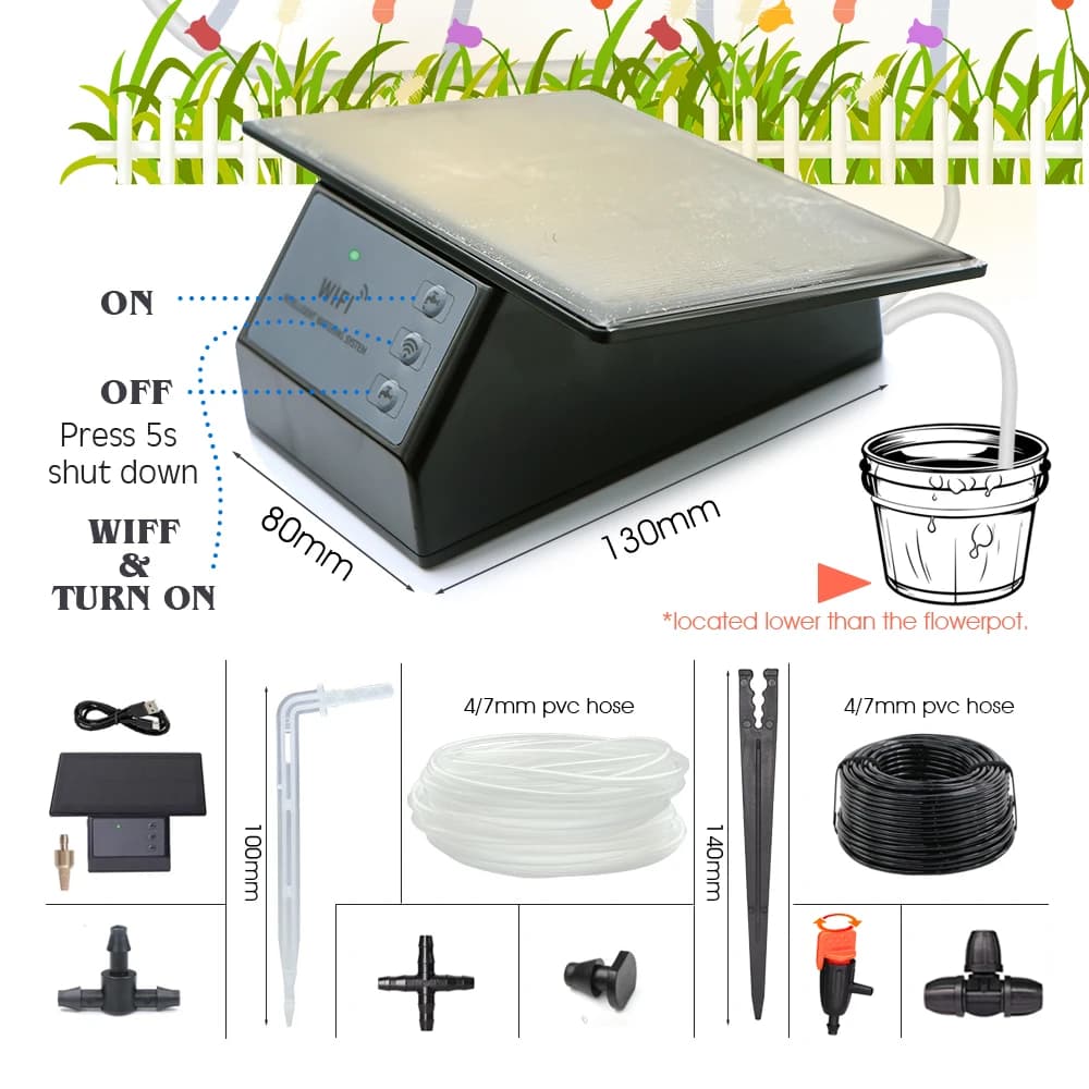 Tuya-Kit d'irrigation goutte-à-goutte automatique, pompe solaire avec minuterie, système d'arrosage 