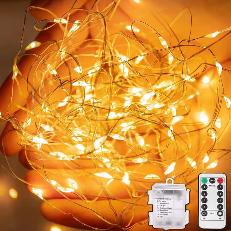 Guirlande lumineuse LED alimentée par batterie télécommande 8 Modes guirlandes lumineuses extérieure