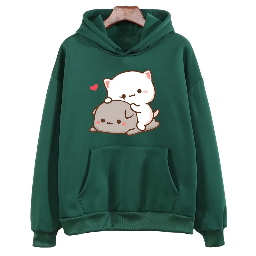 Mochi pêche et Goma mignon chat sweat à capuche pour filles mode Kawaii dessin animé pulls femmes/ho