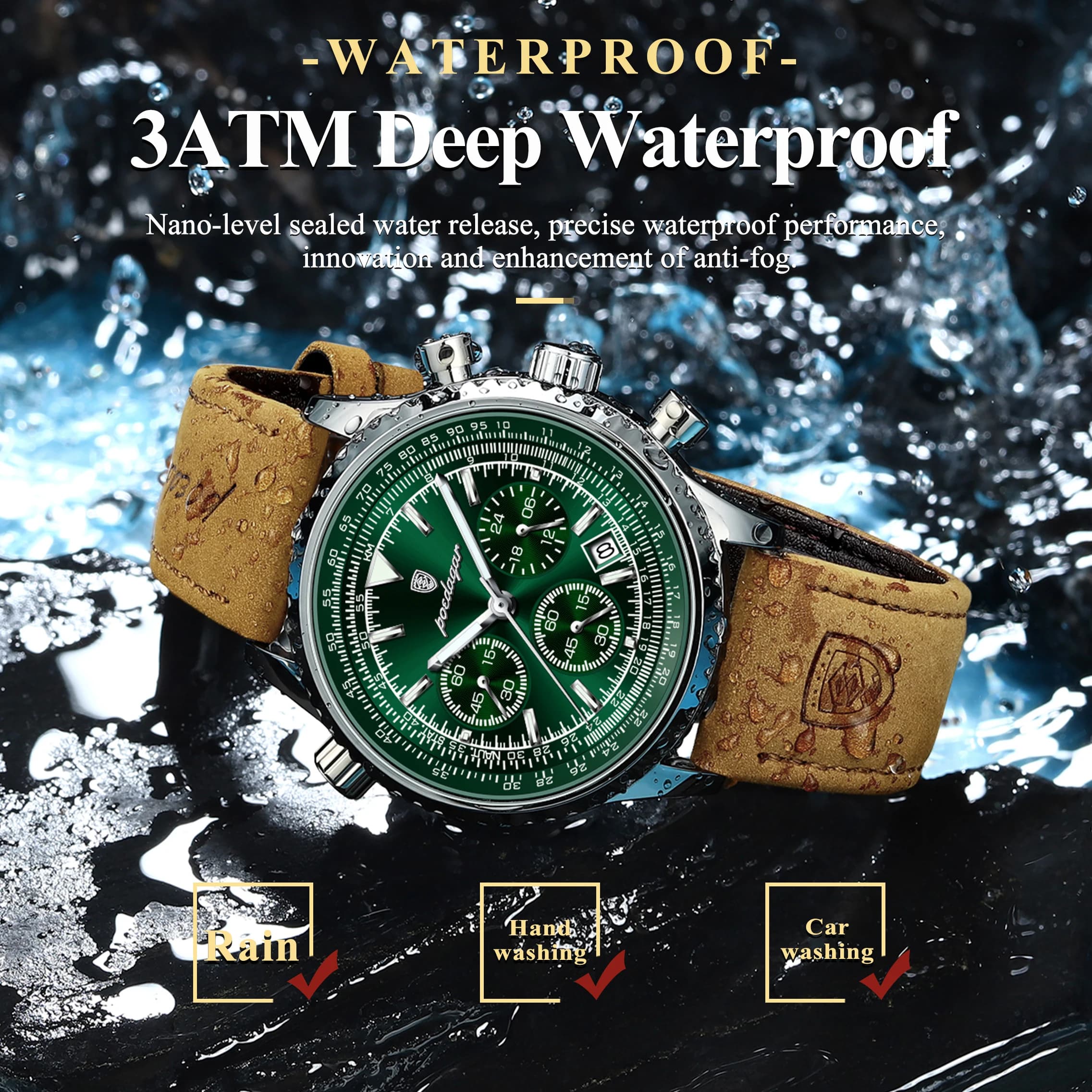 POEDAGAR montre pour hommes d'affaires de luxe étanche lumineux Date chronographe en cuir homme horl