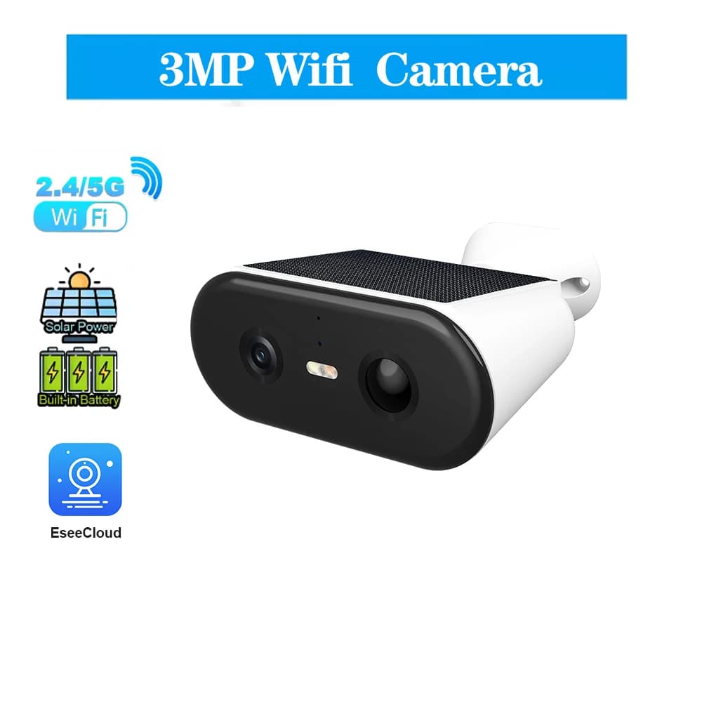 Caméra de sécurité solaire 2K WIFI sans fil 2.4/5GHz DualBand caméra extérieure IP65 étanche AI PIR 