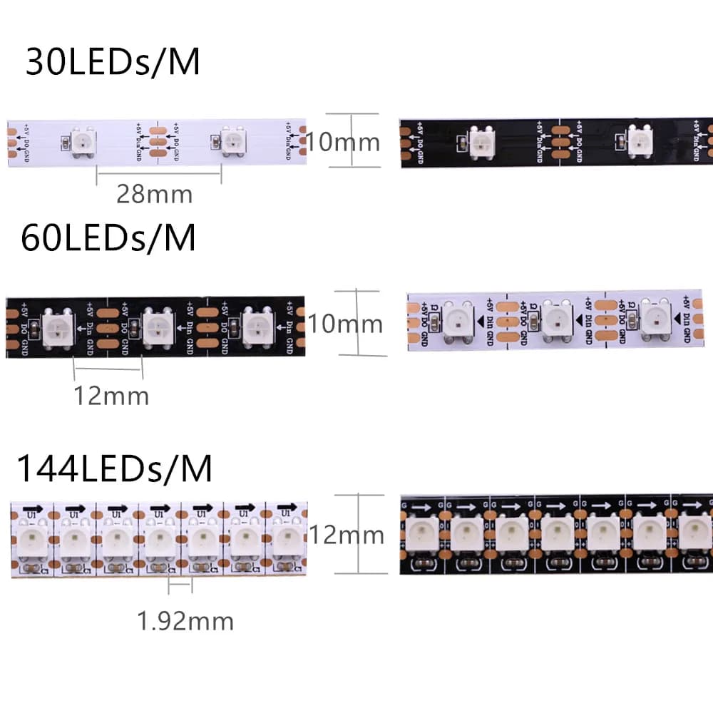 Bande de pixels Led intelligente WS2812B 30/60/144 Pixels/led/M, PCB noir/blanc, WS2812B/M, IP30/IP6