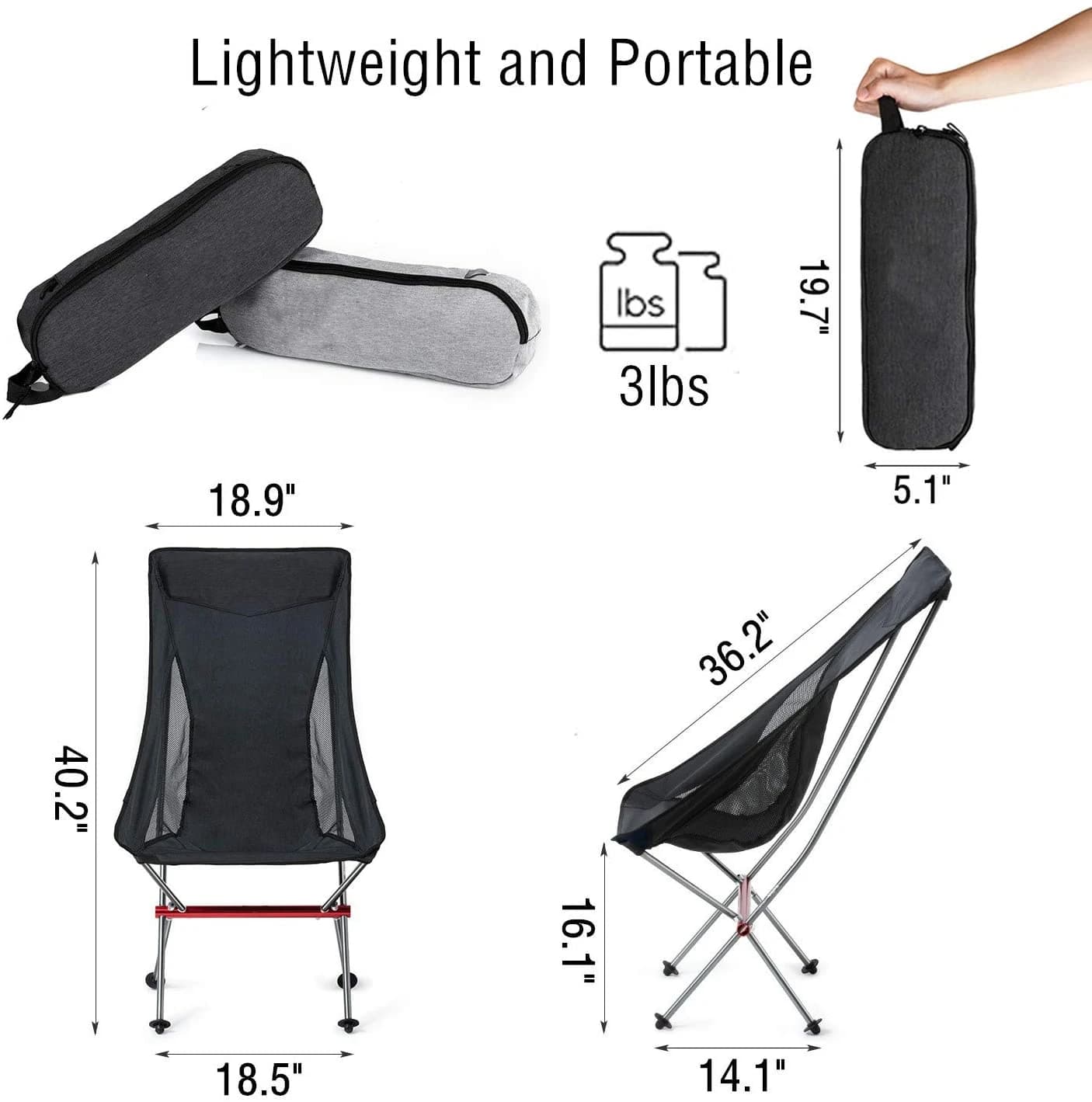 Chaise lunaire pliante ultralégère, en alliage d'aluminium, pour camping, plage, pêche, pique-nique,