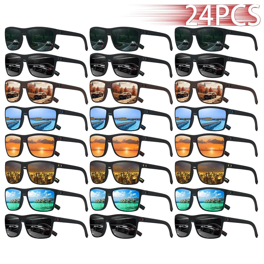 24 pièces Lunettes de soleil carrées tendance pour hommes et femmes, lunettes de soleil de marque de