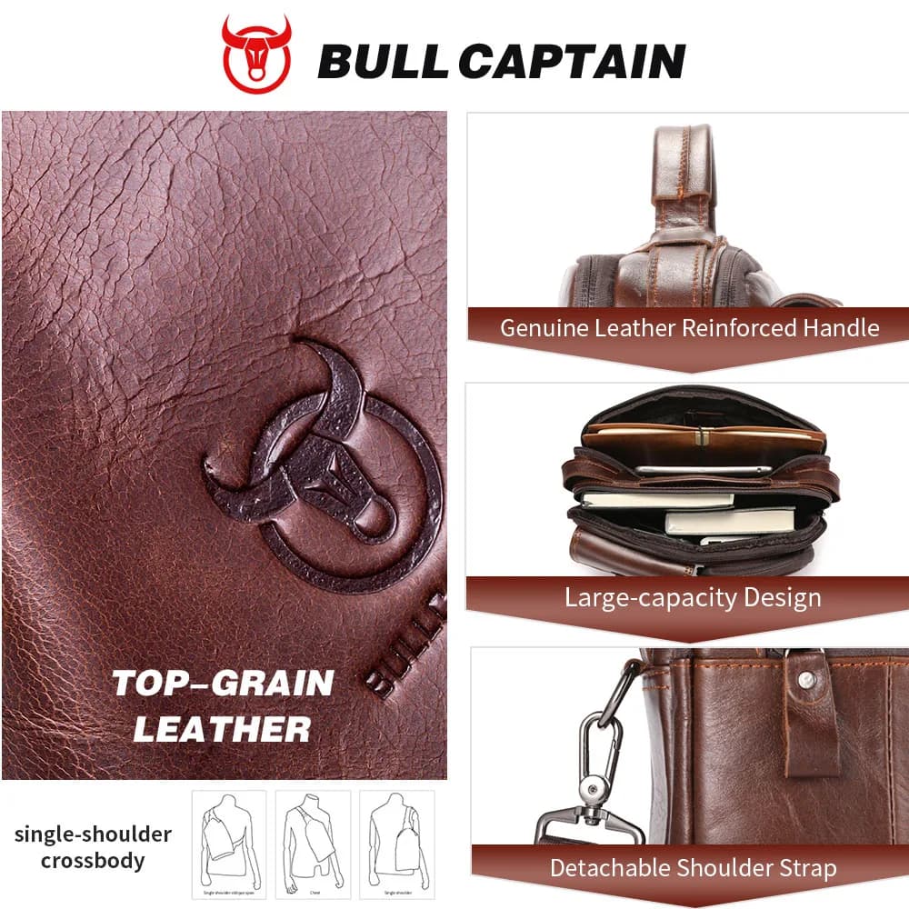 BULLCAPTAIN nouveau sac à bandoulière en cuir véritable pour hommes porte-documents pour hommes sac 