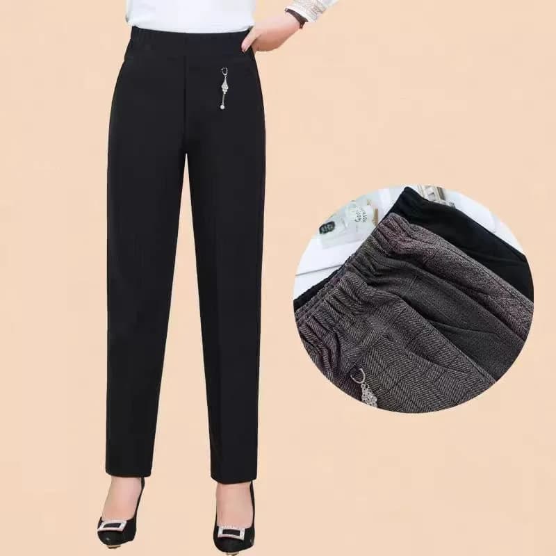 Pantalon taille haute élastique pour femme, pantalon long décontracté, jambe droite, femme d'âge moy