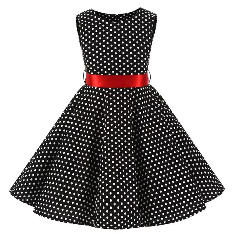 Robe trapèze Vintage à pois pour enfants des années 1950, robe mi-longue à fleurs, en coton, robe d'