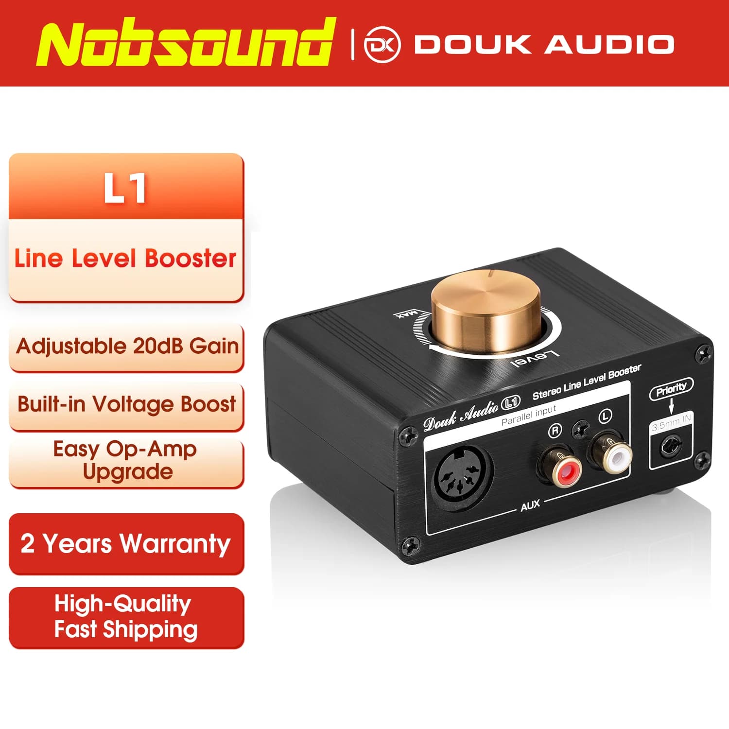 Nobsound-Préamplificateur de niveau de ligne stéréo HiFi, mini amplificateur de signal audio, 20dB, 