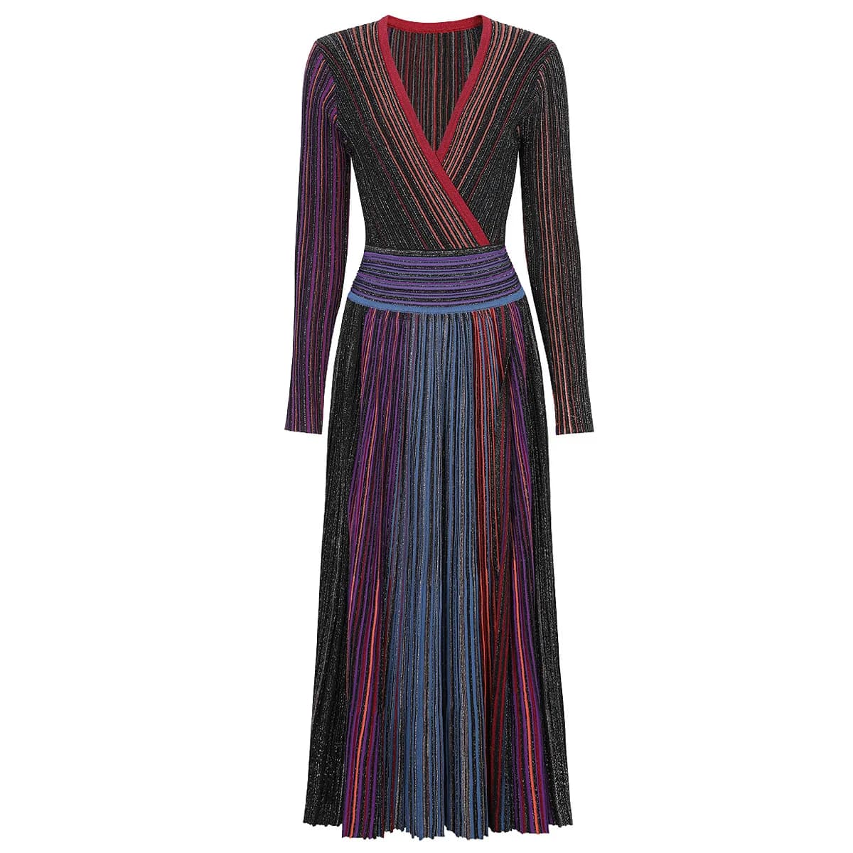 Robe longue trapèze en tricot rayé pour femme, nouveau Style élégant, Slim, ajusté, col en v, manche