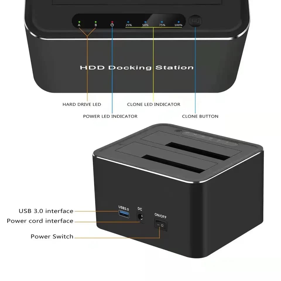 Station d'accueil pour disque dur USB 3.0 vers double SATA pour clone de disque dur SSD de 2,5/3,5 p