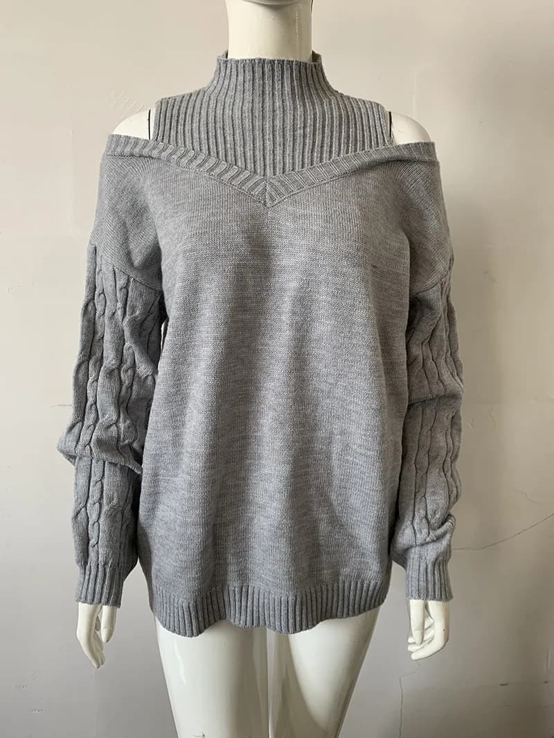 Cardigan en tricot ample à manches longues et col haut, épaules dénudées, pull européen et américain