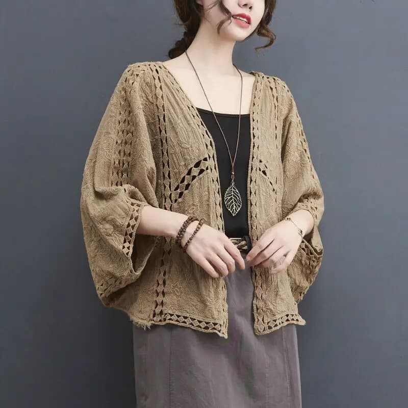 Espèrement-Cardigans d'été évidés pour femmes, vêtements fins, vintage, chic, gracieux, résistant au