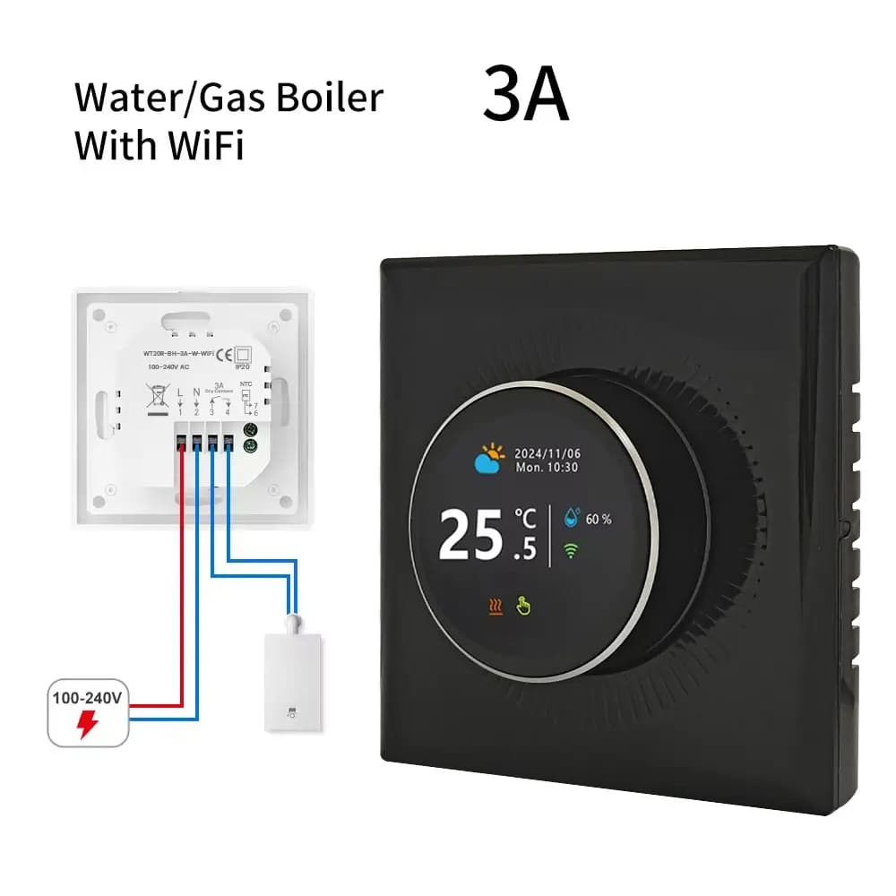 Thermostat intelligent WiFi à bouton rotatif pour chauffage au sol, chaudière à eau et à gaz, régula