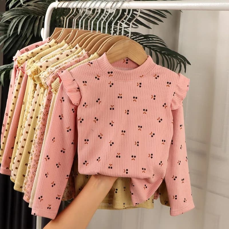 Maillot de corps à manches longues pour enfants, joli t-shirt à pois floraux, chemise en Y douce pou