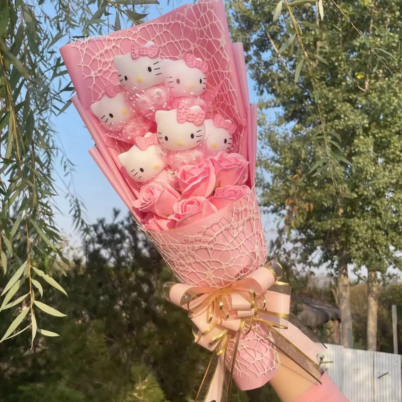 Dessin animé Hello Kitty peluche poupée jouet animaux en peluche Bouquet créatif saint valentin noël