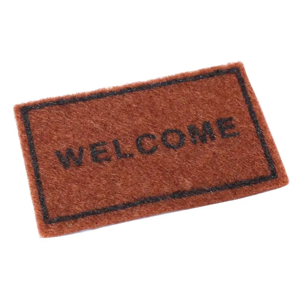 Tapis Miniature de maison de poupée Vintage, couverture de sol marron «bienvenue»