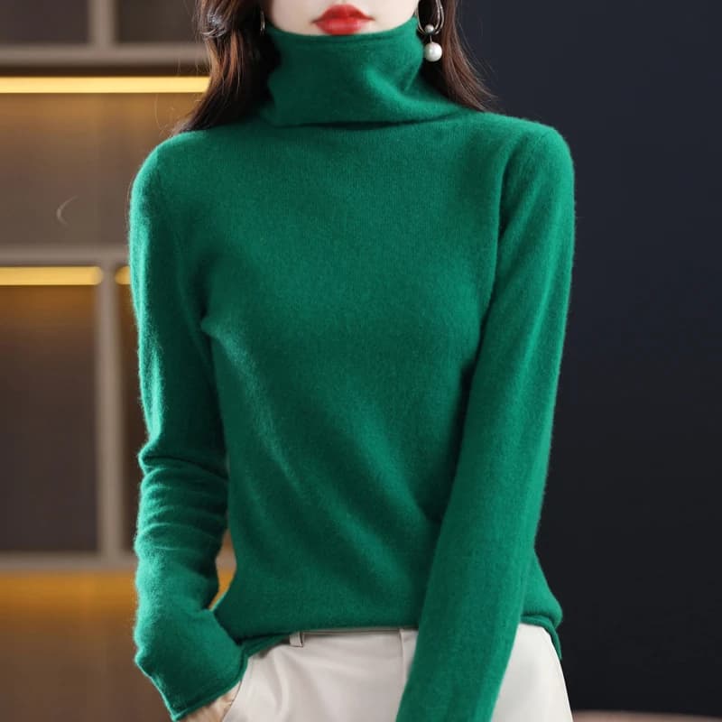 Pull en laine mérinos 100% pour femme, pull à col pileux, en cachemire, décontracté, manches longues