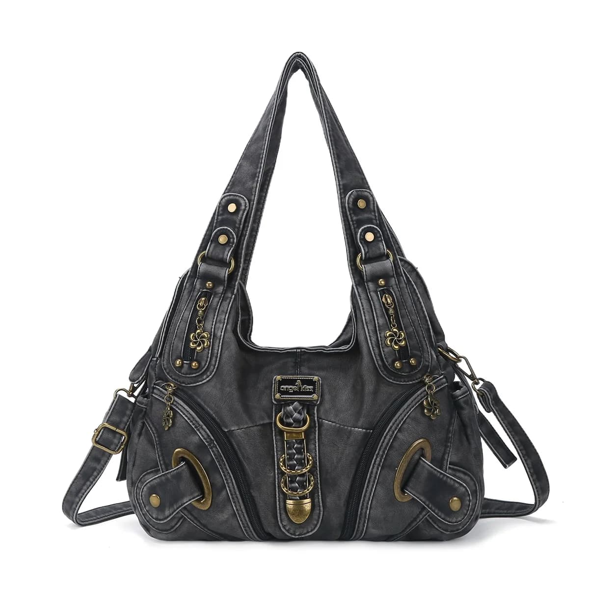 Sac à main vintage noir grande taille Angel Kiss pour femme, sac à bandoulière tendance, sacoche à p