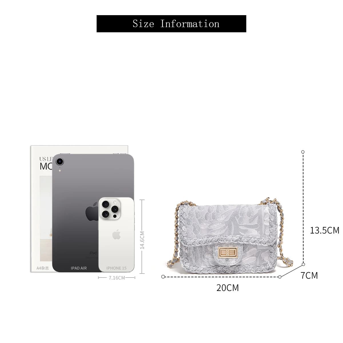 FOXER Sac bandoulière de luxe avec broderie florale pour femme – Sac à bandoulière élégant avec chaî