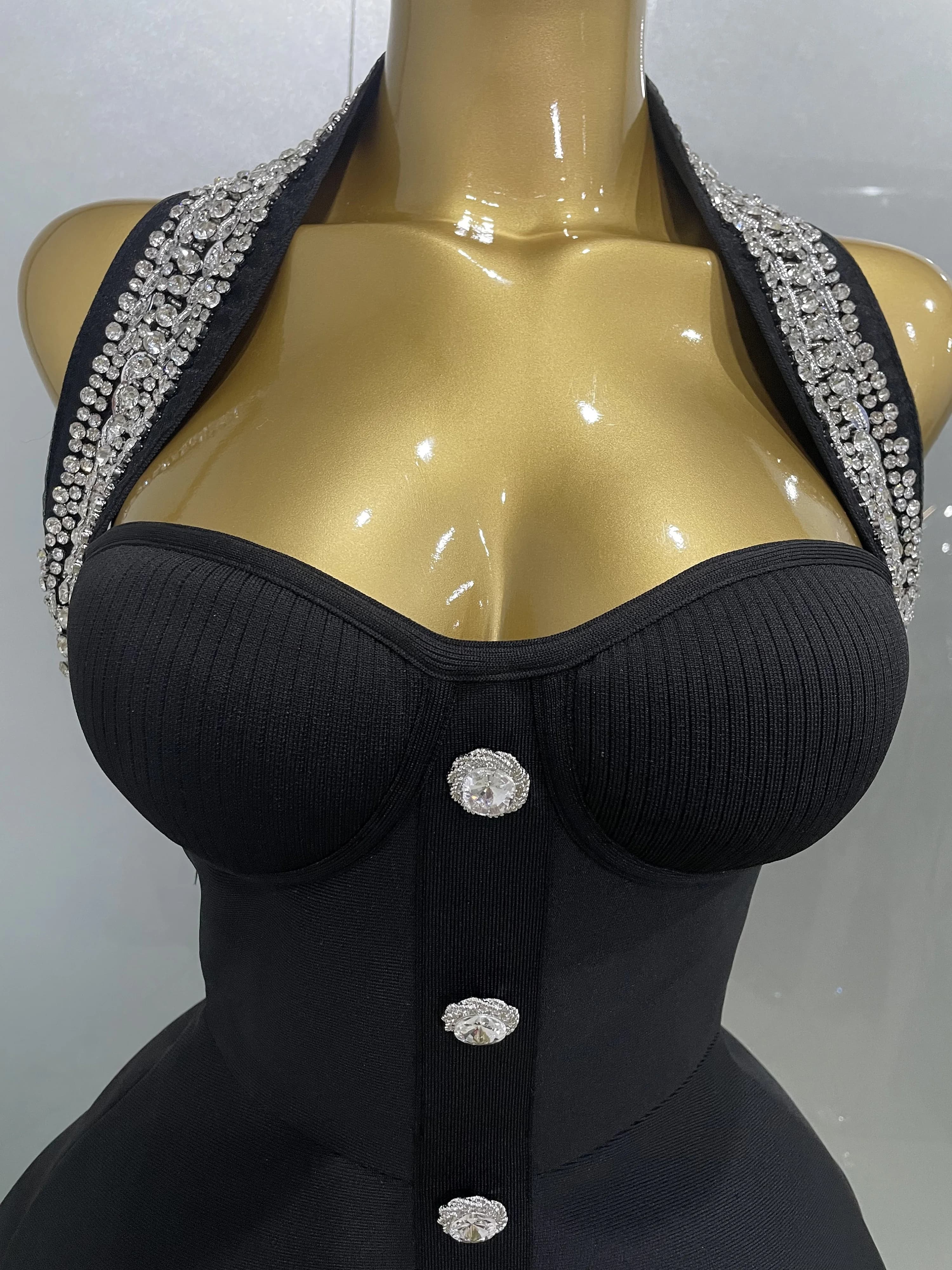Kendning Crystal Drum Con Bandage Robe Longue Femme, Gants, Noir, Sexy Off the Initiated, Indépendan