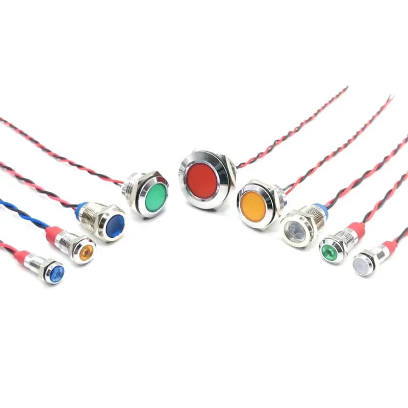 Indicateur métallique LED avec fil 3v 5v 12V 24V 220V, voyant d'avertissement, rouge, bleu, jaune, v