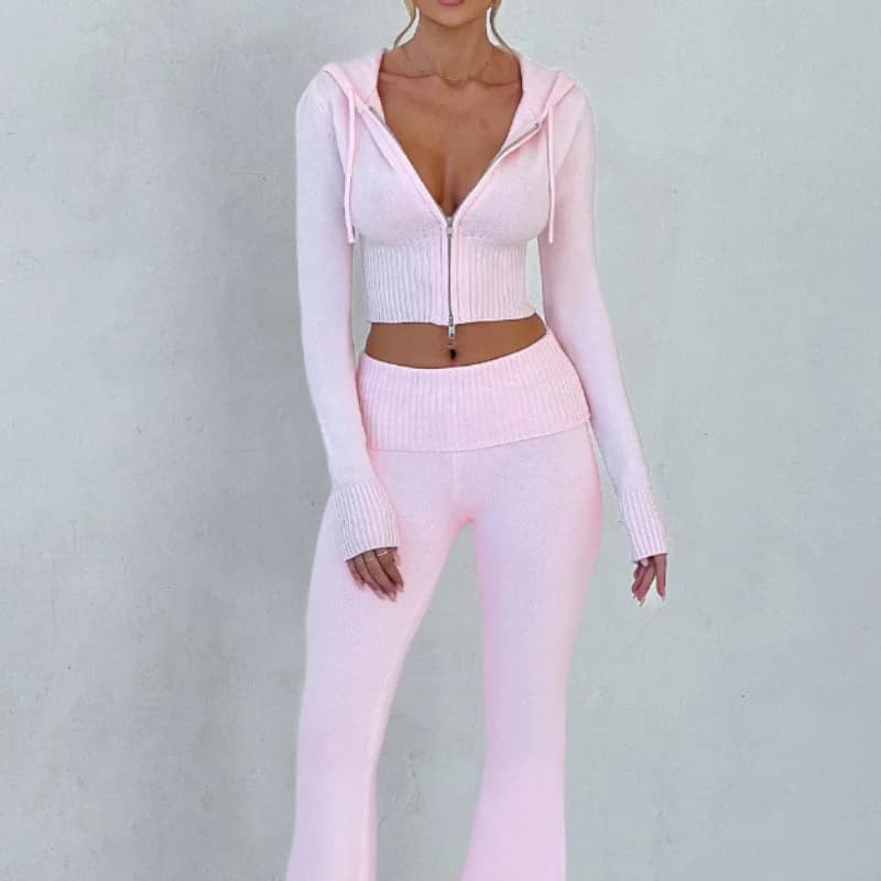 Nouvelle collection printemps - Vêtements pour femmes - Haut court à capuche slim - Pantalon décontr